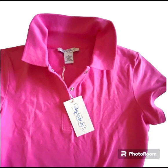 NWT 90s Polo Shirt Pink w black trim Short Sleeve top snaps pop collar Barbie - Picture 3 of 9